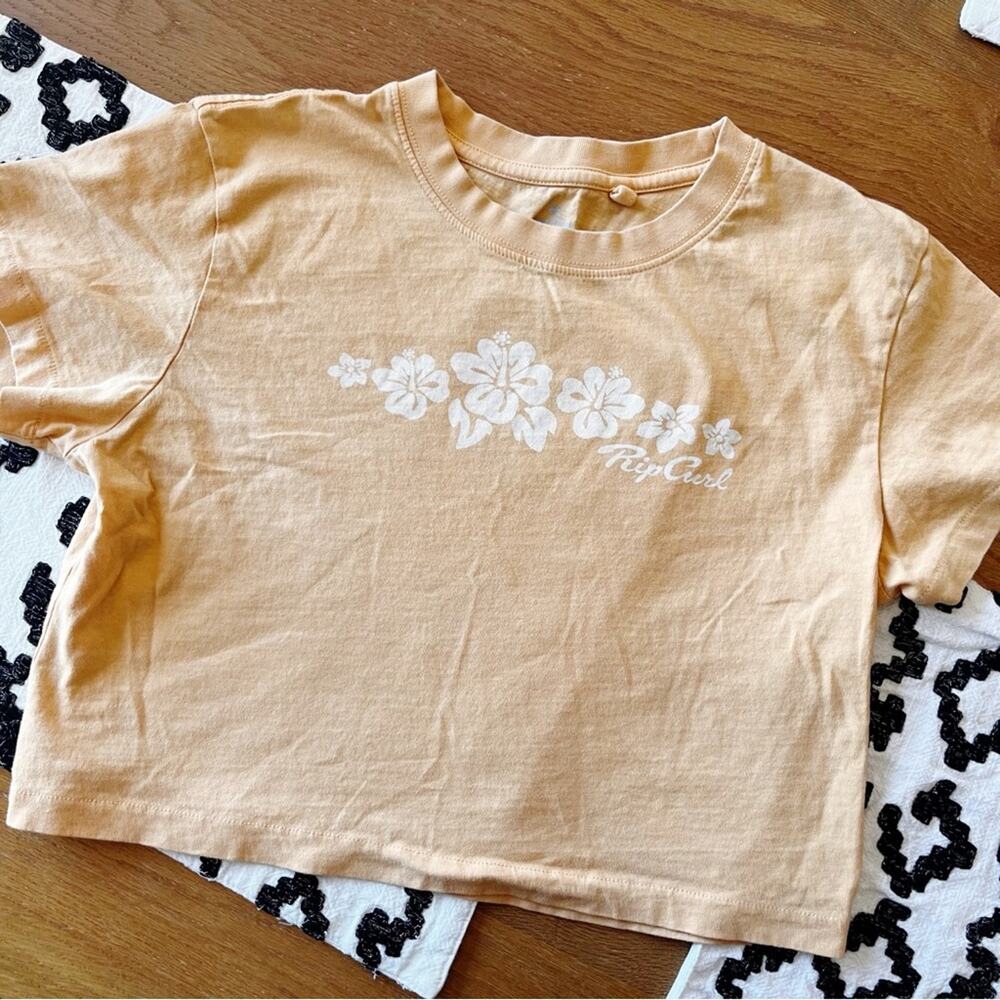 Rip Curl Orange White Boxy Cropped Short Sleeve Tee Shirt kids size large L